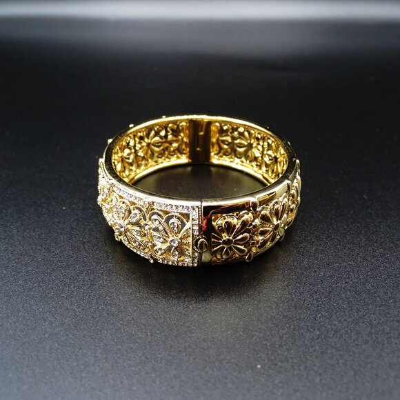 NADRI Yellow Gold Plated Multi Shape Cubic Zirconia Hinged Bracelet - Picture 3 of 6